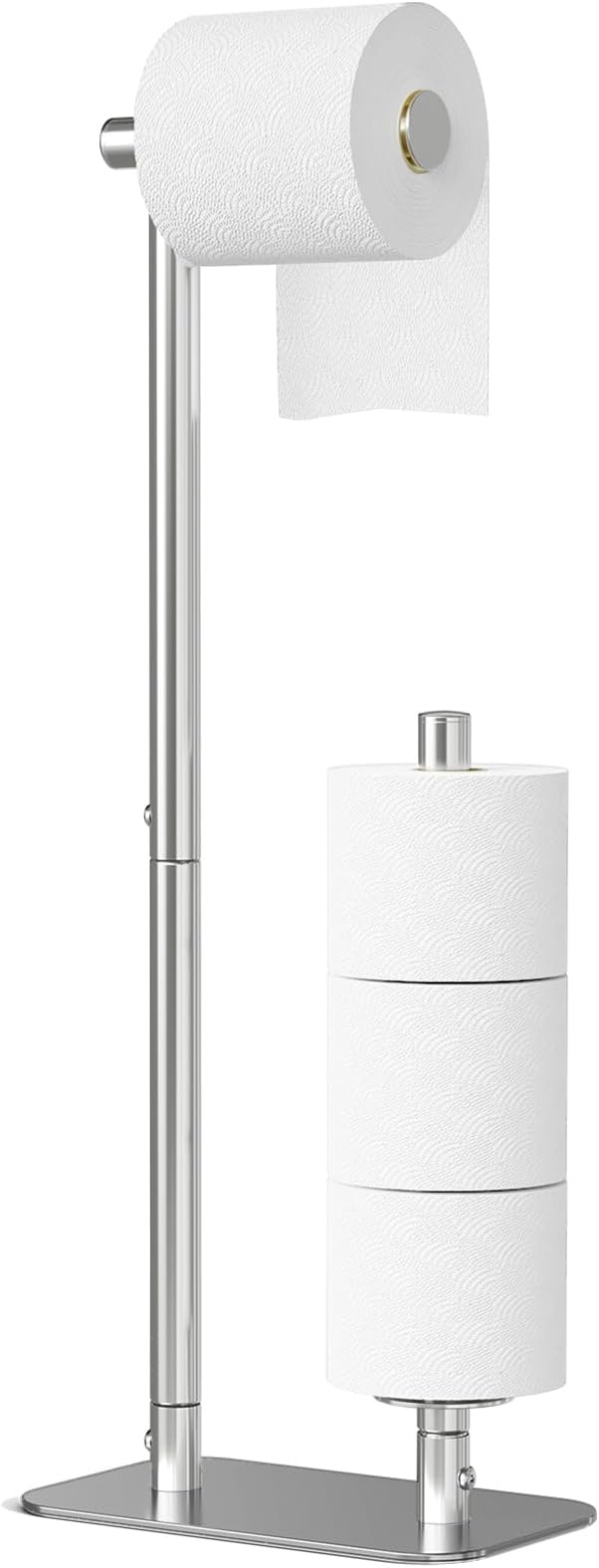 Kitsure Toilet Paper Holder Free Standing - Large Capacity Toilet Paper Holder for 4 Rolls, Rustproof Toilet Paper Stand with Non-Slip Stable Base, Silver, Medium