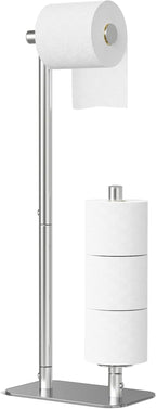 Kitsure Toilet Paper Holder Free Standing - Large Capacity Toilet Paper Holder for 4 Rolls, Rustproof Toilet Paper Stand with Non-Slip Stable Base, Silver, Medium