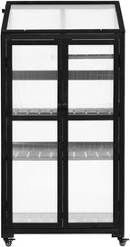 Sturdy Wooden Greenhouse for Balcony or Backyard Use with Rolling Wheels and Adjustable Shelving for Plant Growing (Black + Solid Wood + Wood)