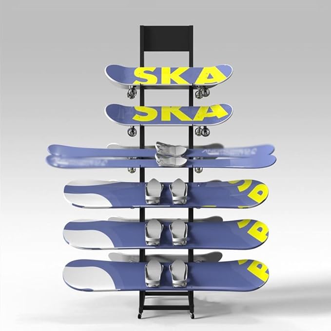 Black Metal Snowboard & Ski Storage Rack, Double-Sided Floor Stand for Garage/Shop, Heavy-Duty Ski Parking Display, 30x55x155cm, Space-Saving Organizer