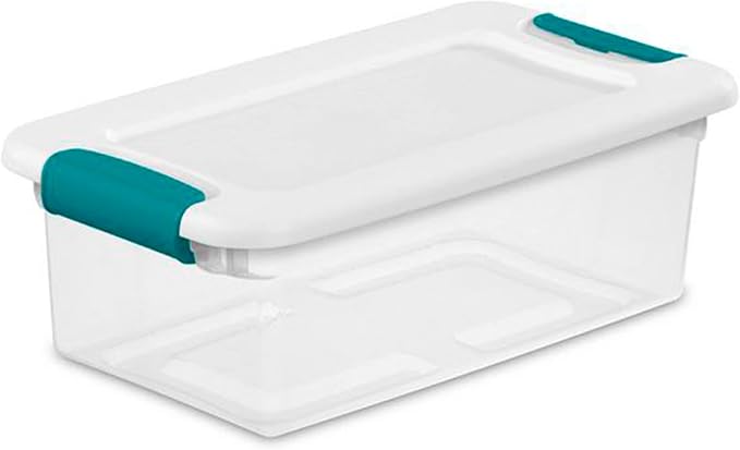 Sterilite 6 Quart Clear Latch Lid Stackable Storage Box Tote, 12 Pack, and Small Clear Latch Lid File Clip Box, 12 Pack for Household Organization