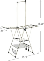 Household Essentials Multi Tier Stainless Steel Laundry Drying Rack with T Bar and Two Side Wings, Silver