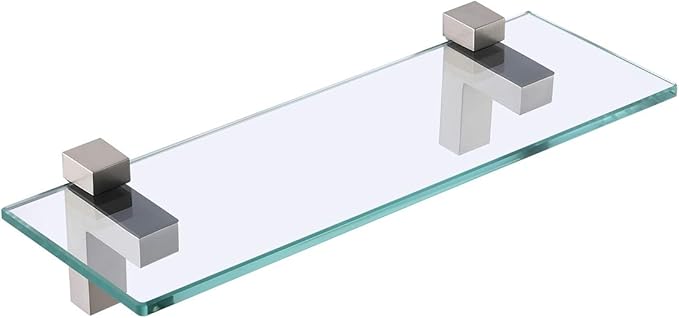 KES Bathroom Shelf, Tempered Glass Shelf 14 Inch 8MM-Thick Wall Mount Rectangular, Brushed Nickel Bracket, BGS3201S35-2