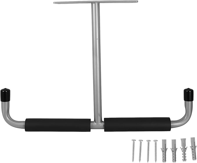 PRETYZOOM Garage Ceiling Mounted Storage Rack Silver Metal Rod Holder Bicycle Hook Overhead Organizer for Garage and Workshop