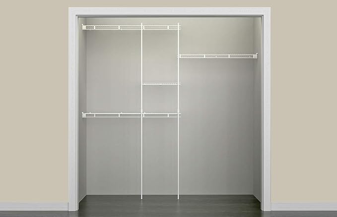 ClosetMaid Wire Closet Organizer System, Adjustable from 5 to 8 Ft., with Shelves, Hardware, Durable Steel, Fixed Mount Installation, White