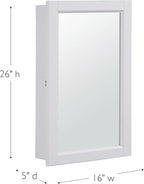 Design House Concord Medicine Cabinet, 1 Mirrored Door, Pre-Assembled, White Frame Wall Cabinet, 16 in W x 5 in D x 26 in H, 590505-WHT