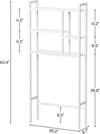 Over The Toilet Storage Rack, 3-Tier Bathroom Organizer Over Toilet, Wooden Above Toilet Storage Shelf, Space Saver, Freestanding Bathroom Storage Metal Shelf, Easy to Assemble, White