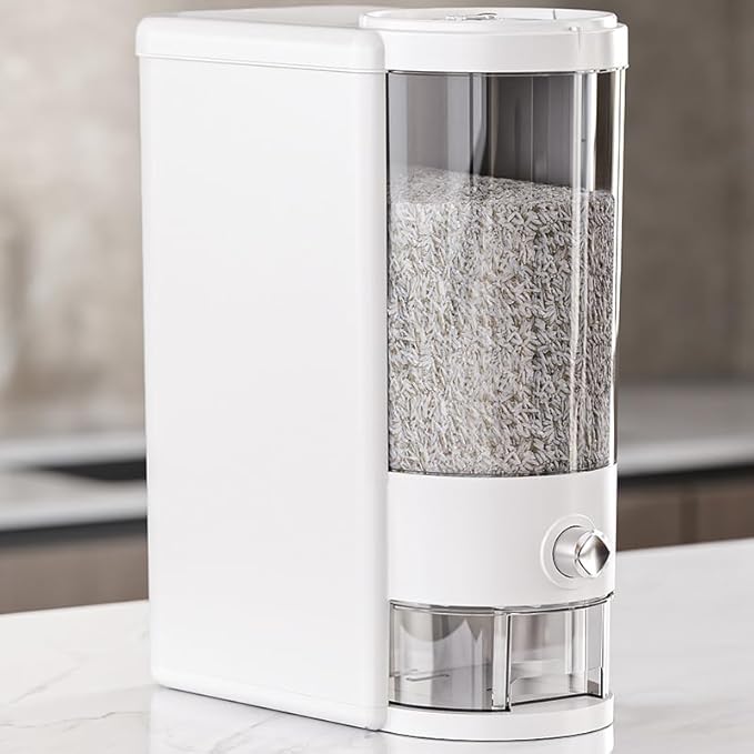25 Lbs Rice Container with Measuring Cup, Upgraded Built-in Fresh Box, Cereal Dispenser Storage with Lids for Home Kitchen Pantry Rice Soybean Corn And large grain grains-White
