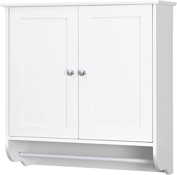 Giantex Bathroom Cabinet Wall Mounted - Over The Toilet Medicine Cabinet with Double Doors, Adjustable Shelf and Towels Bar, Above Toilet Storage Cabinet for Bedroom Kitchen Wall Cabinet (White)