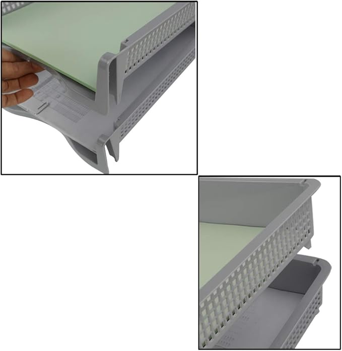 6-Pack Gray Plastic Stackable Paper Letter Tray, Stacking Document Trays