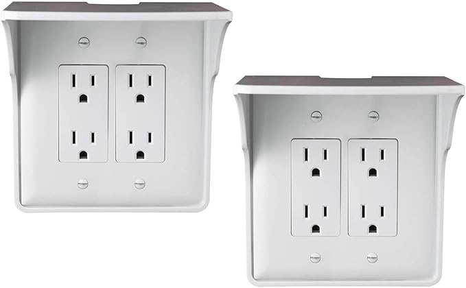 2 Pac White Double Wall Outlet Shelf-Home Wall Shelf Organizer for Outlets, Perfect for Bathroom, Kitchen, Bedrooms with Cord Management and Easy Installation