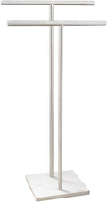 40 Inch Standing Towel Rack Double-T Shape Tall Bath Towel Sheet Holder with Marble Design Base for Bathroom Floor Next to Tub or Shower 2 Tier Towel Holder Stand Stainless Steel Brushed Nickel