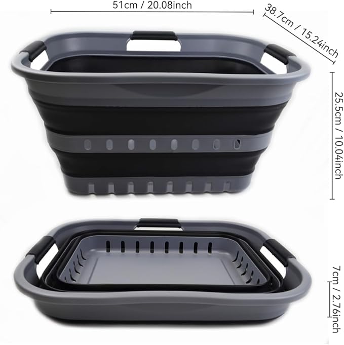 SAMMART 30L (8 Gallon) Collapsible 3 Handled Plastic Laundry Basket - Foldable Pop Up Storage Container/Organizer - Space Saving Hamper/Basket (Grey/Black)