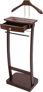 Mens Valet Stand, Freestanding Suit Clothes Valet Stand with Tray, Tie Bar, Drawer and Shoe Rack for Office Living Room, 17.32 * 11.81 * 44.09in (Natural wood color)