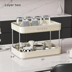 Countertop Coffee Station Organizer, 2 Tier Wine Glass Holder, Mug Shelf with Removable Drain Tray, Spice Rack for Kitchen, Bathroom Countertop Organizer, Cream White