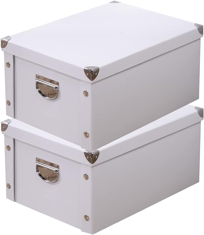 GUOZI Collapsible Storage Box, Decorative Memory Box with Lid & Metal Reinforced Corners, Cardboard File Bin with Handles, Organizer Gift Box for Keepsake Toy Photos Office Nursery Wardrobe Bookshelf