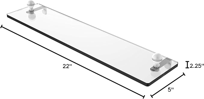 Allied Brass MA-1/22 Mambo 22 Inch Vanity Beveled Edges Glass Shelf, Matte White