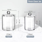 SheeChung 12-Pack Clear Acrylic Apothecary Jars with Labels - (6) 10oz &(6) 12oz Qtip Holder Set - Shatterproof Bathroom Vanity Organizer for Cotton Swabs,Balls,Pads-Minimalist storage
