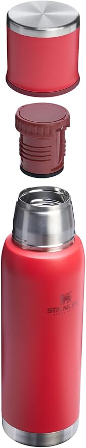 Stanley Adventure-To-Go Vacuum Bottle 1.1 qt | Wide Mouth with Leakproof Cup Lid | Keep Drinks Hot or Cold | Packable for Travel | Insulated Stainless Steel Thermal Bottle | BPA-Free | Chili Red