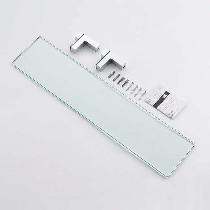 KES Bathroom Shelf 24 Inch Glass Shelf Wall Mounted Tempered Glass Shelves Polished Chrome Finish, BGS3201S60