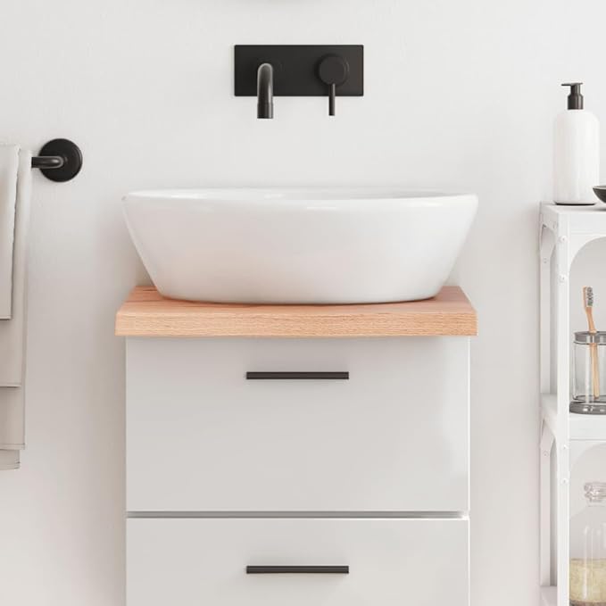 vidaXL Light Brown Solid Oak Wood Bathroom Countertop - Multi-Purpose, Handmade with Live Edge, Varnished & Durable, Supports 44.1lb