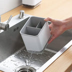 KeFanta Sink Counter Caddy, Plastic Dish Sponge Holder, Kitchen Brush and Scrubber Organizer with Drain Tray, White