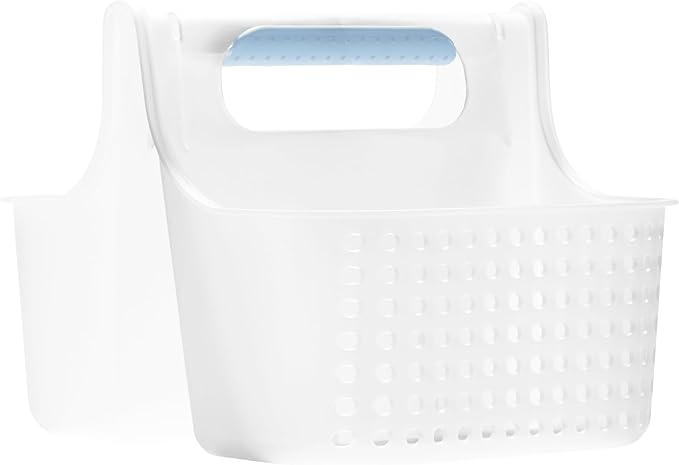 madesmart Portable Shower Caddy, Hold Soap, Shampoo, Hair Supplies and Beauty Products, Cleaning Supplies Organizer for Home, Dorm, Plastic Shower Tote, Soft Handle, Blue