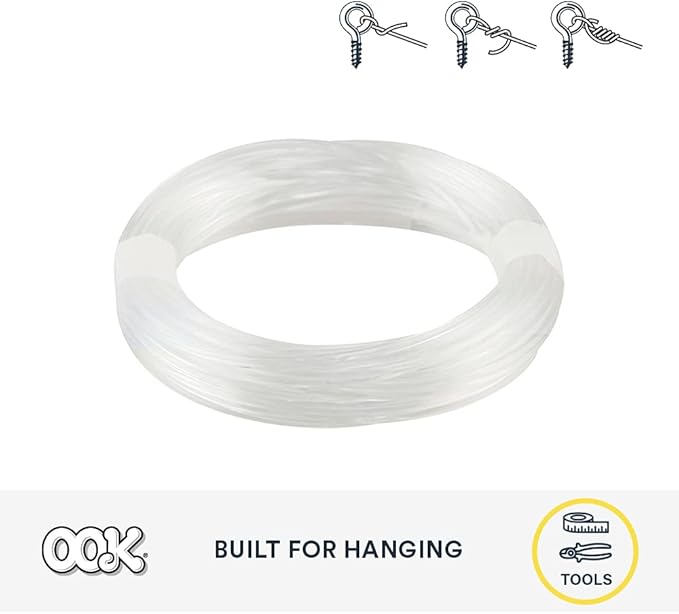 OOK 15 ft. Invisible Hanging Wire, 50 lbs. Capacity, Self Tying Wires, Ideal for Picture Hanging and Planters