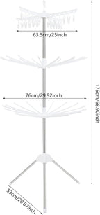 3-Tier Foldable Clothes Drying Rack, Rotating Clothing Rack w/Three-Legged Base, 24 Clips Large Capacity Indoor Clothes Airer for Scarves, Towels, Socks, Underwear