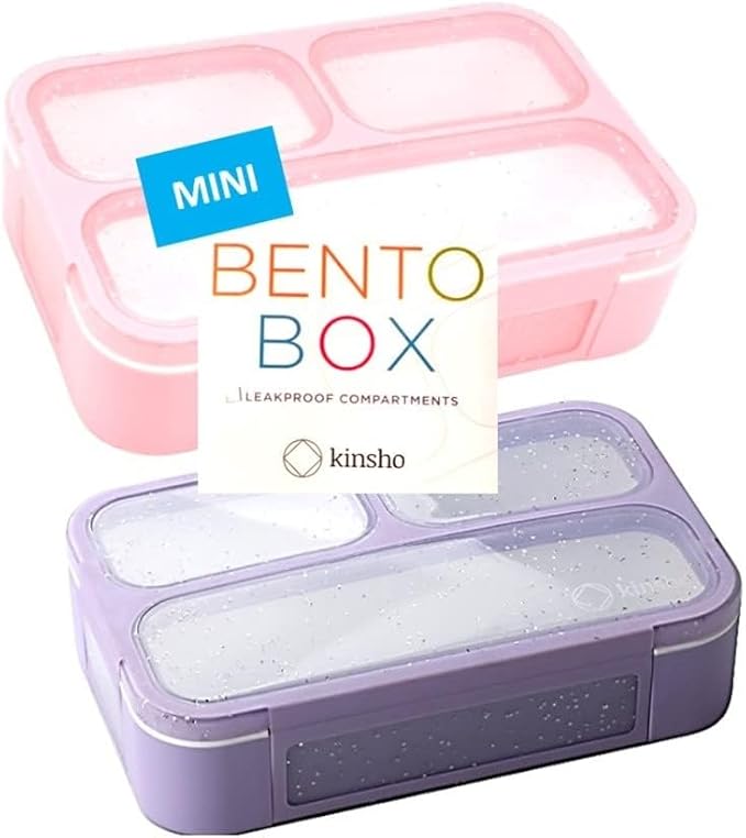 Small Snack Containers for Kids Toddlers - 3 Compartments (Set of 2) - Leak-proof Reusable Snack Boxes with Lids - BPA-Free Mini Bento Lunch Box - Ideal for School, Holds 2 Cups (Pink + Purple)