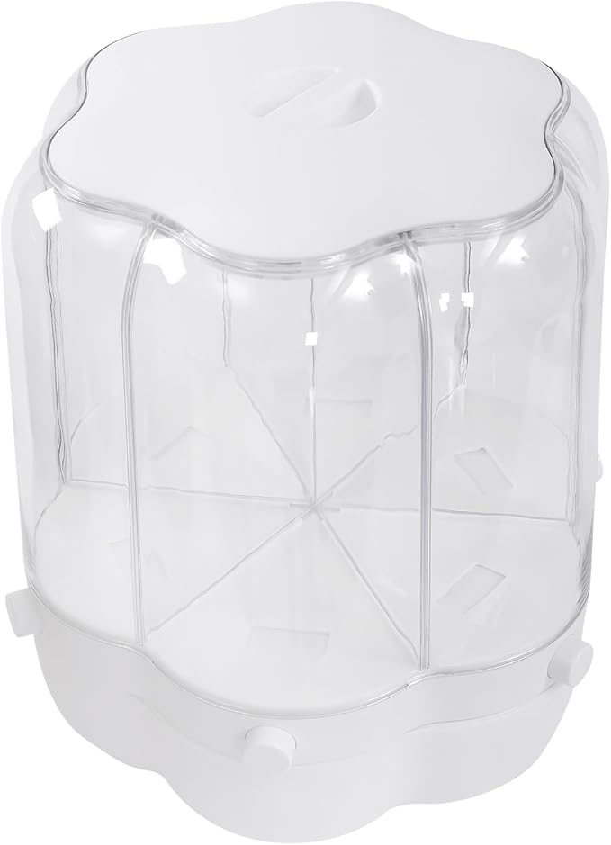 Rice Dispenser, 6 Grid 360° Rotating Rice Container Cereal Dispenser with Lid, Grain Storage Organizer Holder for Kitchen Countertop Dry Food, White, 12.5kg/28lbs