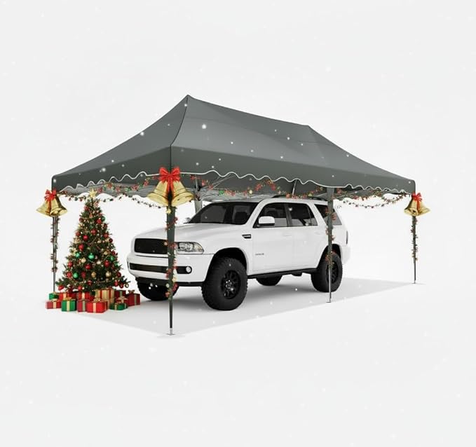 COBIZI Carport 10x20 Heavy Duty Pop Up Portable Garage, Alloy Steel Frame Car Canopy Outdoor Shelter Waterproof & UV Protected with Windproof Ropes & Built-in Sandbags for Car Truck Boat, Gray