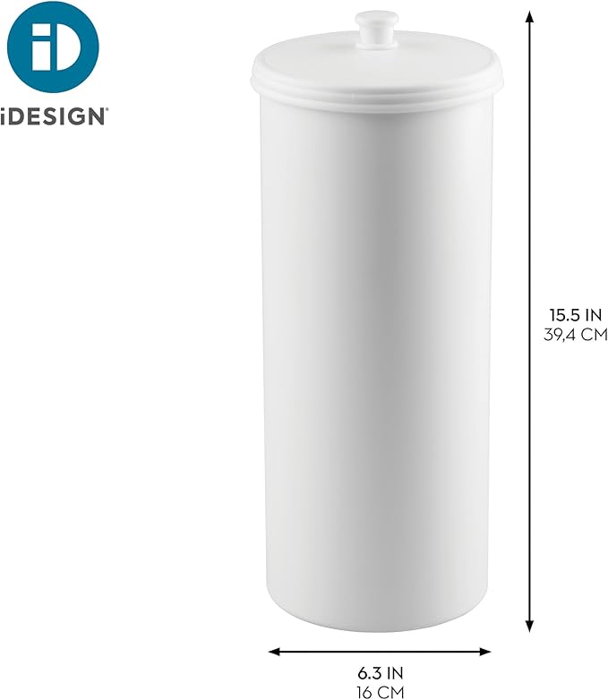 iDesign Freestanding Bathroom Toilet Paper Storage Holder with Lid for 3 Extra Rolls, 2-Pack, White