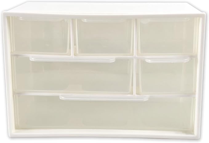 Mini Desk Drawer Organizer with 6 Clear Drawers - 7" x 3.9" x 4.7" Small Plastic Storage Box for Office, Classroom, Crafts, and Home Desktop Organization