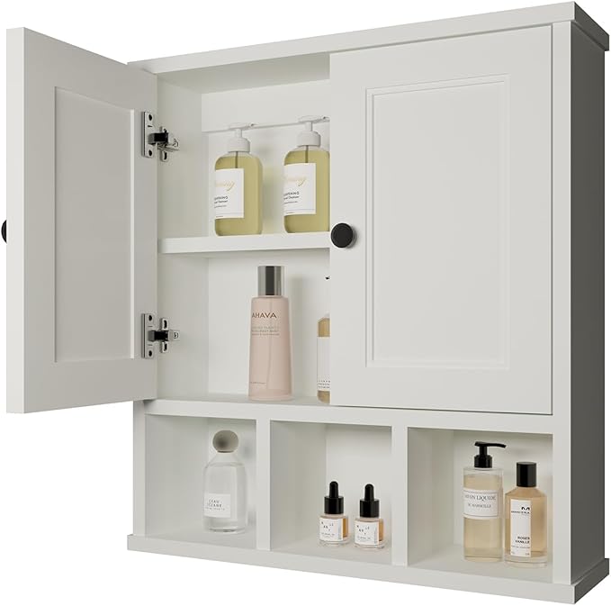 WPC Bathroom Cabinet Wall Mounted with Adjustable Shelf,Medicine Cabinet Organizer for Bathroom and Laundry, White