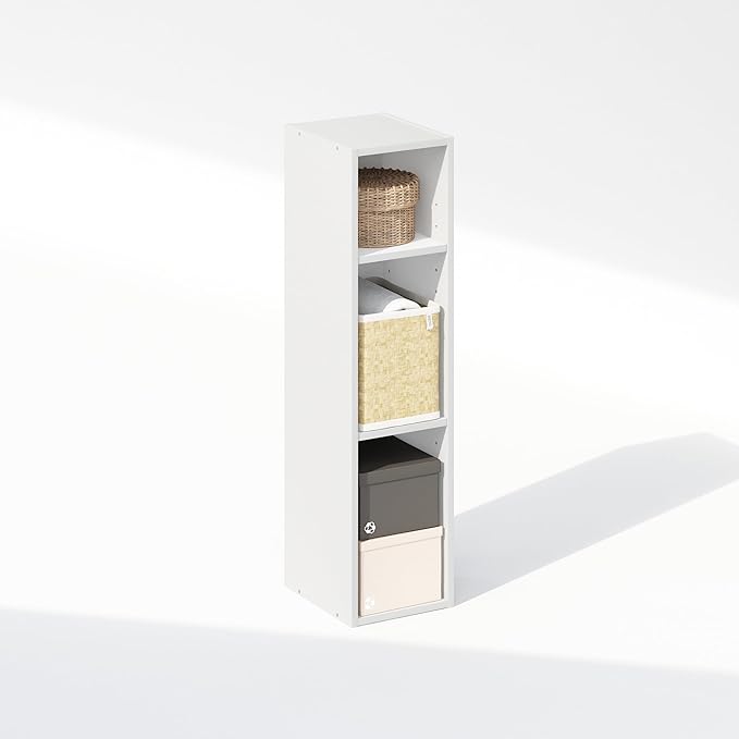 Furinno Reed 3-Tier Closet Organizers and Storage, Closet Organizer, Open Shelf Closet Storage, for Wardrobe, Bedroom, Living Room, 8-Inch Width, White