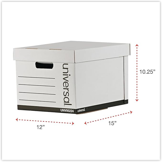 Universal 95224 Heavy-Duty Fast Assembly Lift-Off Lid Storage Box, Letter/Legal, White (Case of 12)