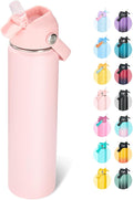 24oz Insulated Stainless Steel Water Bottle, Wide Mouth Double Wall Vacuum, Silicone Straw, Sweat & Leak Proof, BPA Free Insulated Water Flask for Travel, Keep Cold 24h Hot 12h, Coral Pink