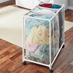 3-Bag Rolling Laundry Sorter Cart, Soft Silver Mesh Hamper with Removable Bags & Wheels for Bedroom, Bathroom, Closet Organization & Storage