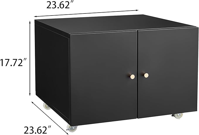 17.70" Metal Office Copier File Cabinet with 2 Door and 360 ° Universal Wheel,Mobile Lateral Filing Cabinets w/Aluminum Alloy Handle,Rolling Printer Stand for Legal/Letter/A4,Black
