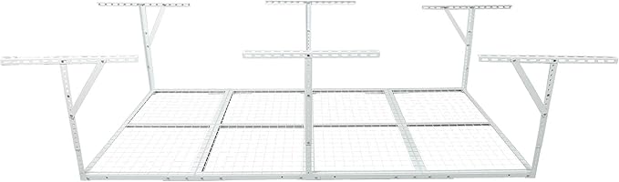 Overhead Garage Storage Rack, Heavy Duty Metal Ceiling Storage System, Adjustable 22"-40" Dropdown, 400/600 LBS Capacity, Maximize Vertical Storage for Garage/Workshop, (White, 3x8FT)