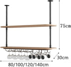 Ceiling Hanging Plant Stand Metal Wine Rack - LOFT Retro Iron Solid Wood , Wooden Hanging Wine Glass Holder, Ceiling Mounted Storage Rack, Industrial Ceiling Mount Shelves 2 Layer ( Color : Gold , Siz