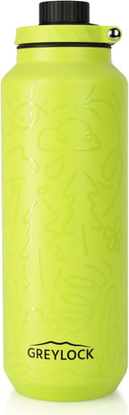 GREYLOCK 40 oz Insulated Water Bottle with Straw Lid, Leakproof Reusable Stainless Steel Vacuum Flask, 24hr Cold & Hot, Carry Handle & Silicone Spout, BPA-Free for Gym, Hiking, Travel,Blue