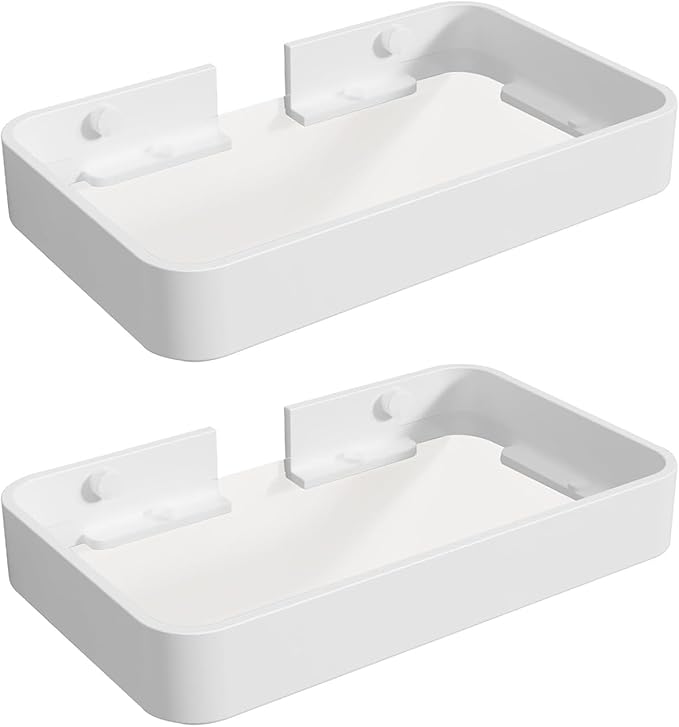 Z metnal Small Glass Bathroom Shelves, White Floating Wall Shelf, Mini Wall Mounted (White Clear Glass, 8 inch/20cm)