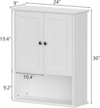 Medicine Cabinet, Over The Toilet Storage Cabinet, 24x30 Inch Wall Mount Bathroom Storage Cabinet with 2 Doors & Adjustable Shelves, Wooden Bathroom Wall Cabinet, White