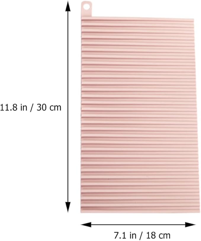 SECFOU Non-Slip Soft Silicone Laundry Washboard, Portable Foldable Household Washing Board for Hand Clothes Cleaning, Pink Small Size for Travel and Home Use