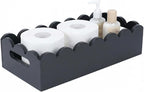 Toilet Paper Storage, Wooden Toilet Tank Paper Baske with Handles, Bathroom Storage and Organizer Napkin Tray, Scalloped Edge Black Decor Box for Vanity, Bedroom, Entryway, Living Room