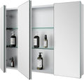 Quavikey Medicine Cabinet with Mirror, Aluminum 3 Doors Recessed or Surface Mount Large Bathroom Mirrored Cabinets 36x26 Inch, Silver
