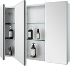 Quavikey Medicine Cabinet with Mirror, Aluminum 3 Doors Recessed or Surface Mount Large Bathroom Mirrored Cabinets 36x26 Inch, Silver