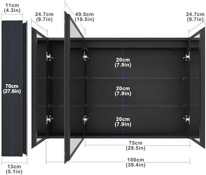 KWW LED Lighted Bathroom Medicine Cabinet with Sockets & USBs, Defogger, Dimmable, 3 Color Light Makeup Mirror, Easy to Install, Wall Mounted Cabinet (3 door-40 * 28)